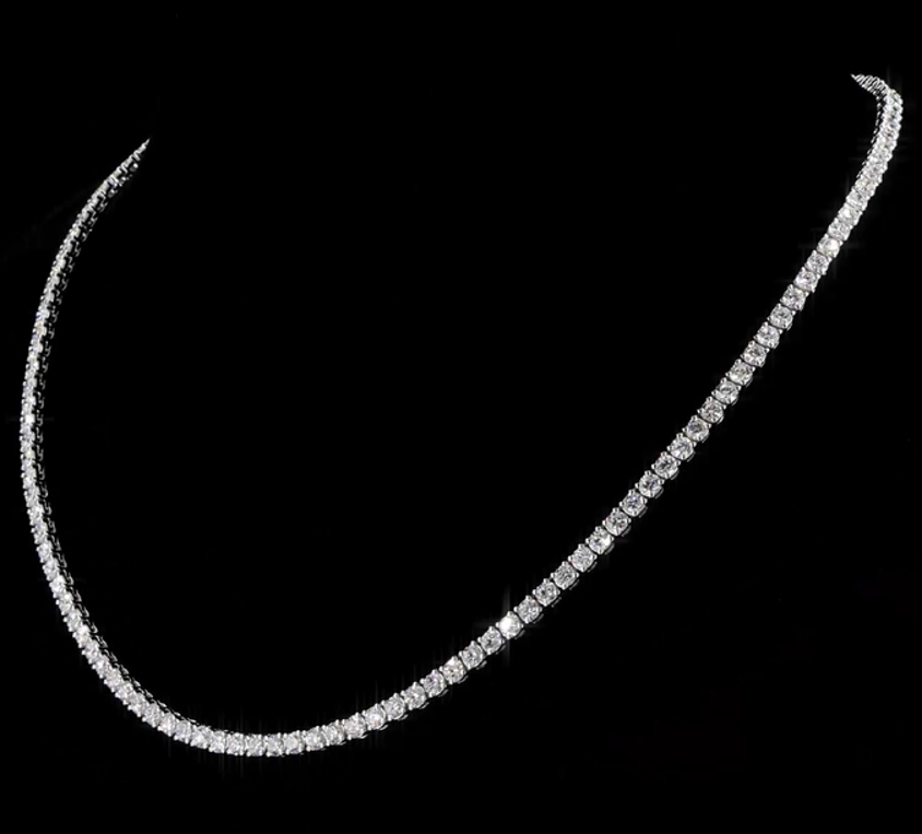 14 KT White Gold Single Line Diamond Tennis Necklace – 10CT